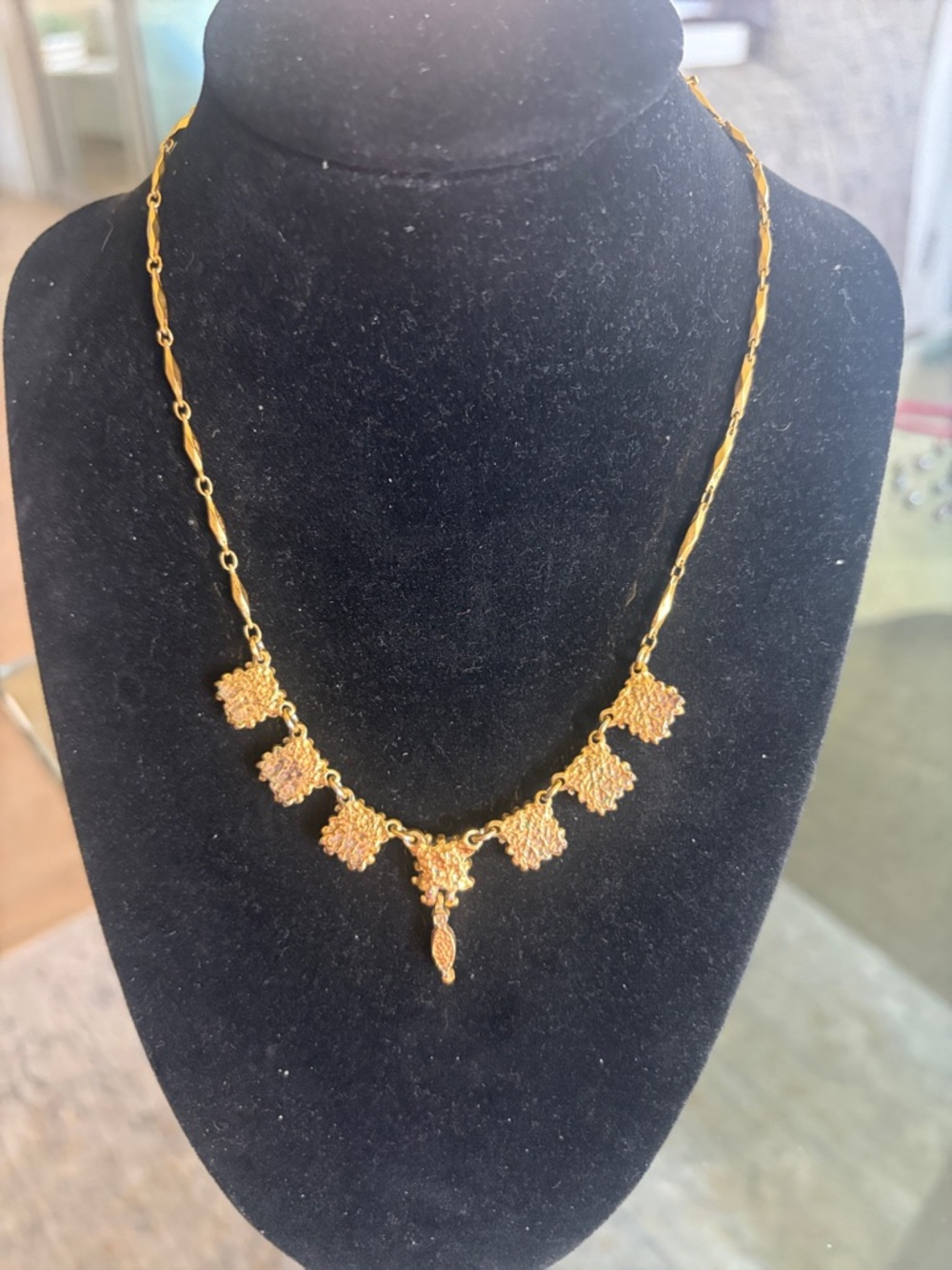 24k coated vintage Paris  Necklace with Blue Crystal Accents. - Picture 6 of 6